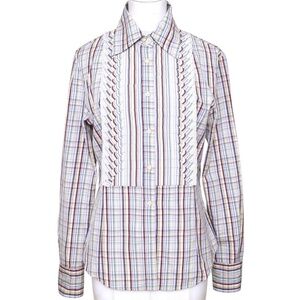 ETRO Button Down Shirt Top Long Sleeve Check Collar Buttons Sz 44